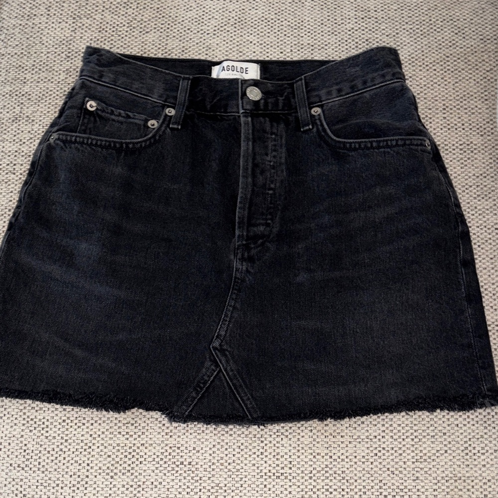 Agolde Quinn Black High-Rise Denim Mini Skirt